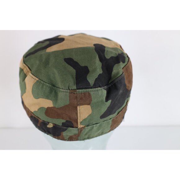 Vintage 80s USGI Distressed Military Woodland Camouflage Cap Hat 7 5/8 USA - Picture 5 of 10